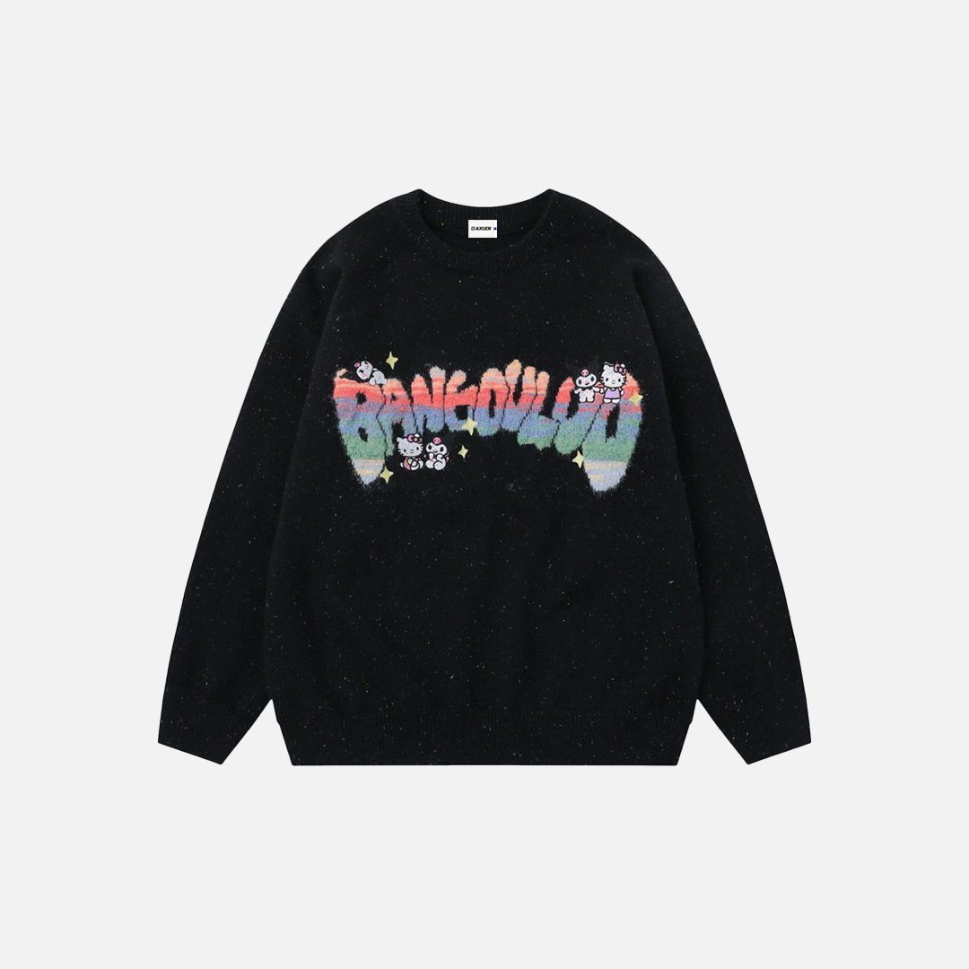 Y2k Retro Colorful Letter Round Neck Sweater - Luxuryurbanwear