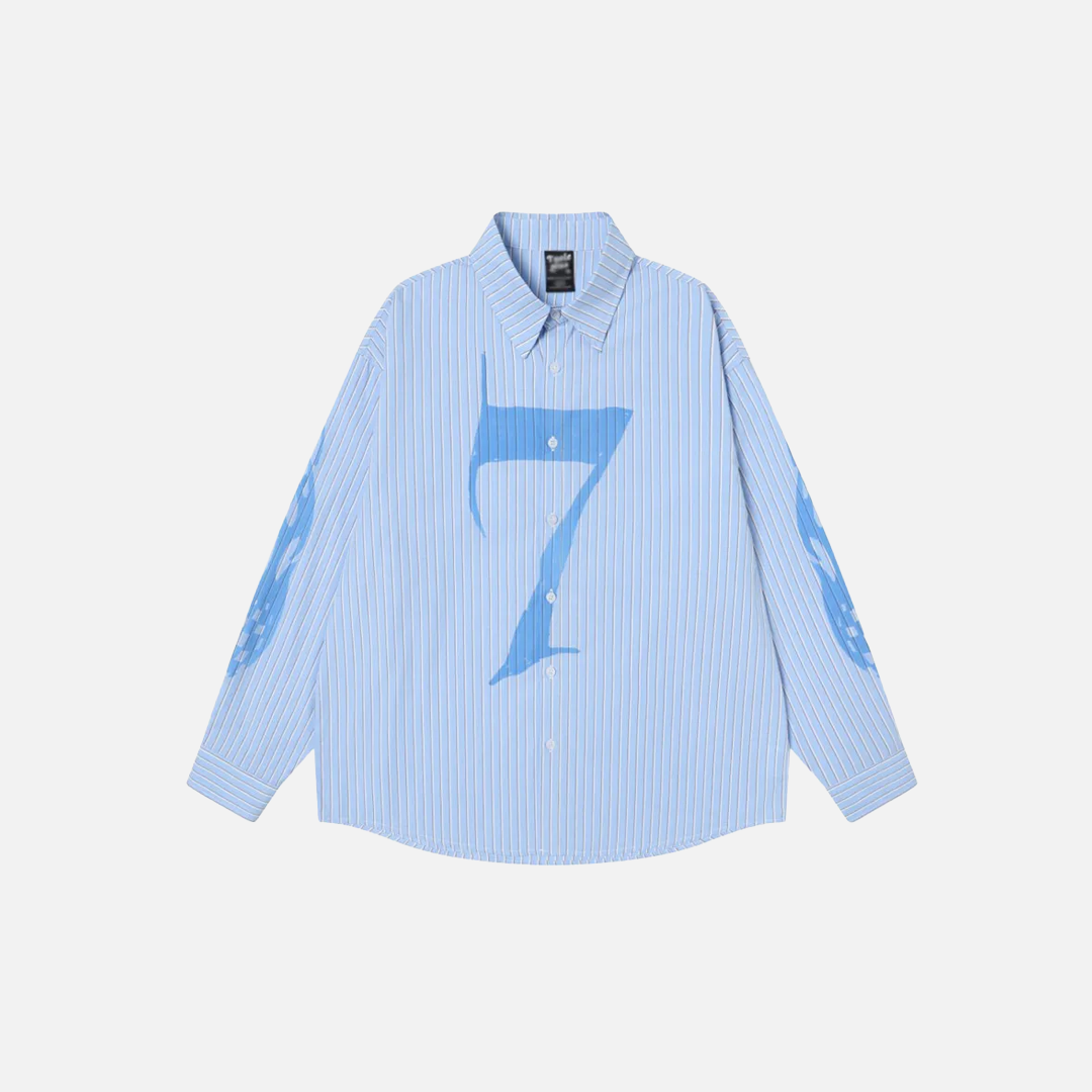 Casual Striped Letter Print Long Sleeve Shirt - Luxuryurbanwear
