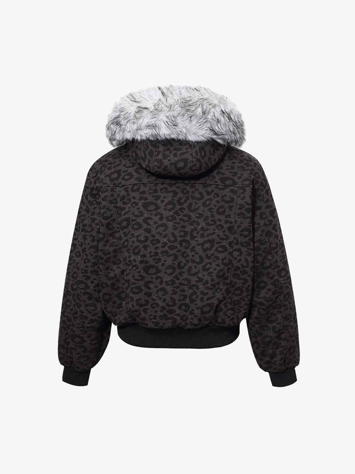Retro Faux Fur Trimmed Hood Leopard Print Bomber Jacket