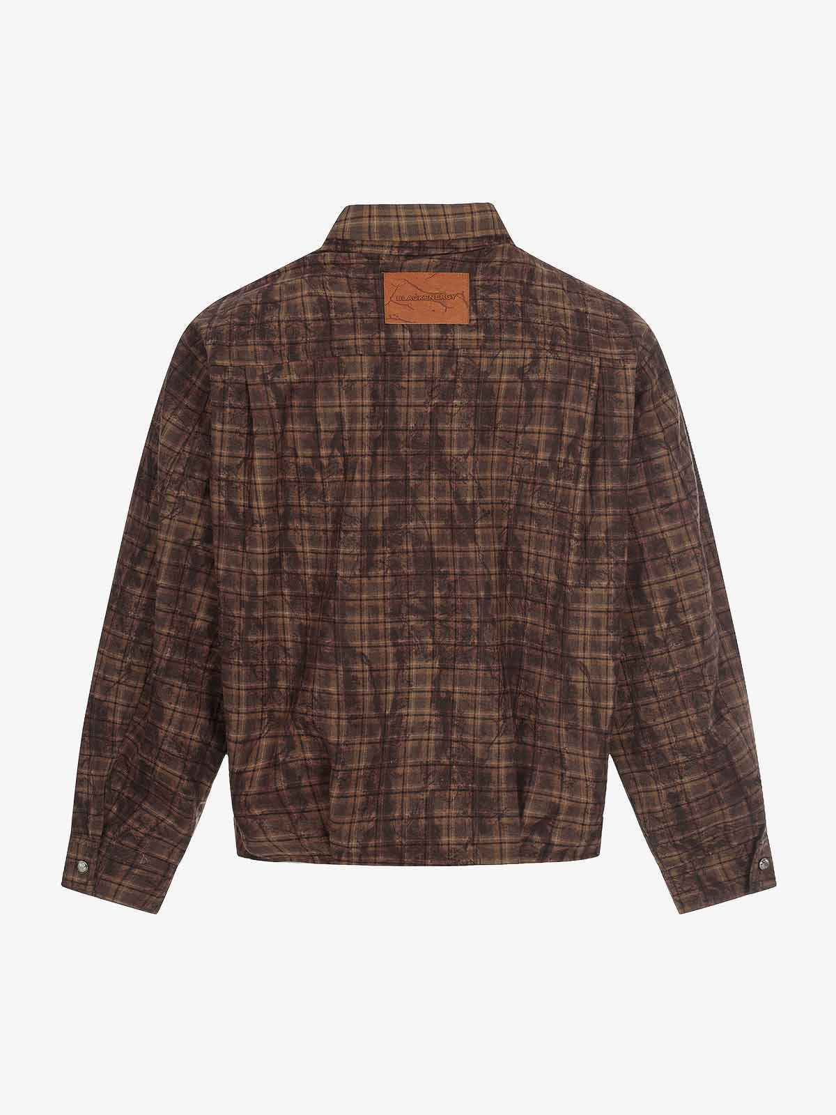 Vintage Washed Plaid Cropped Shirt Jacket