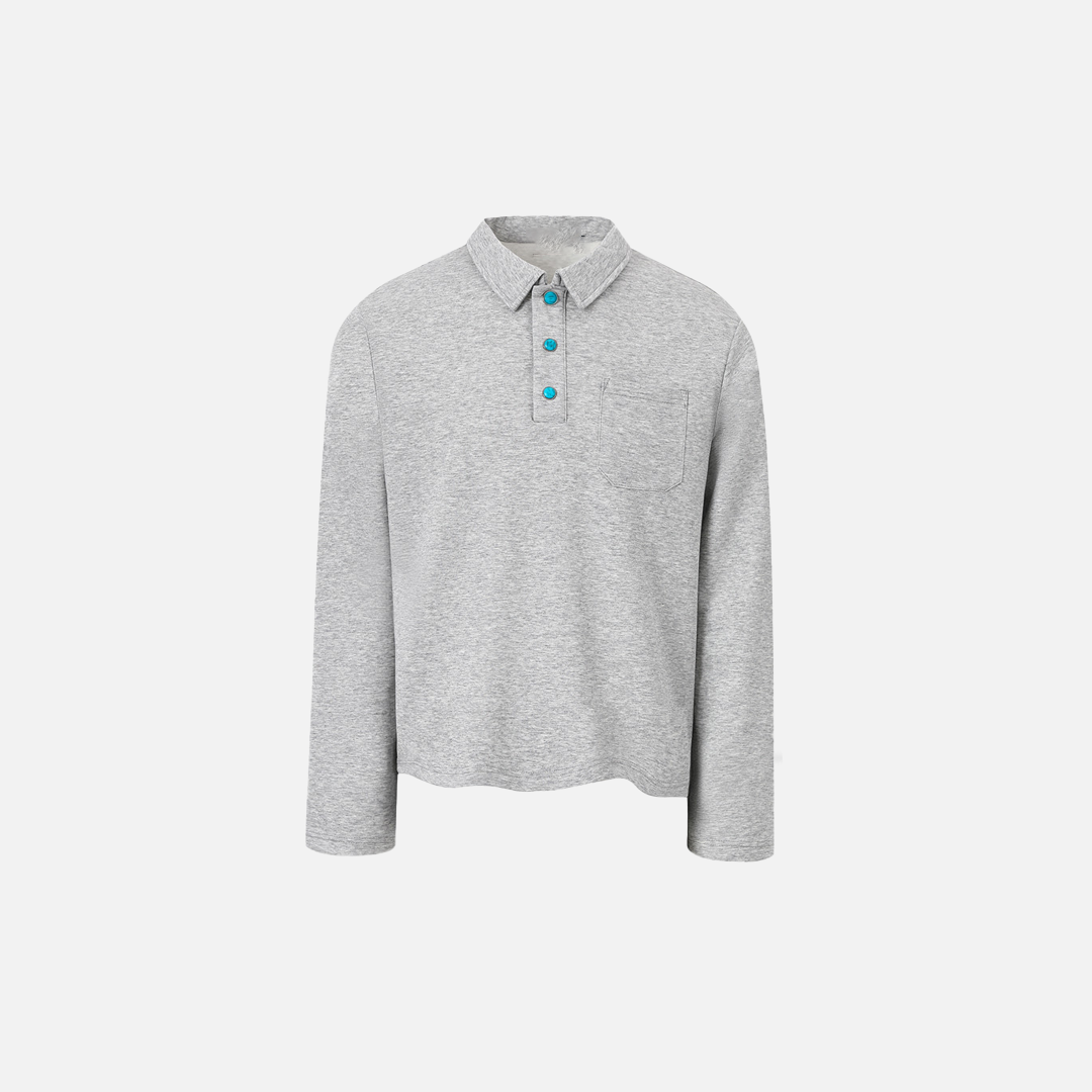 Stylish Gem Buttoned Long Sleeve Polo T-Shirt - Luxuryurbanwear