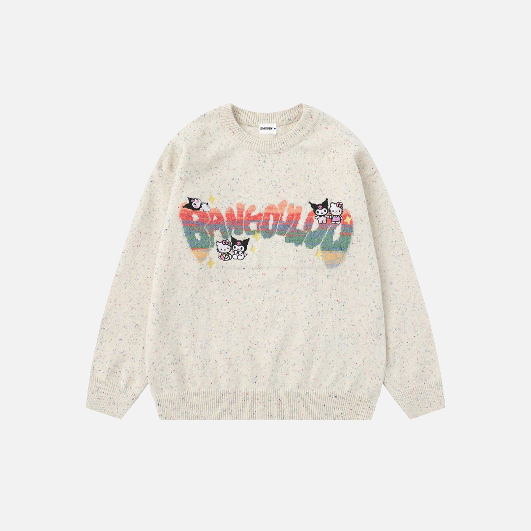 Y2k Retro Colorful Letter Round Neck Sweater - Luxuryurbanwear