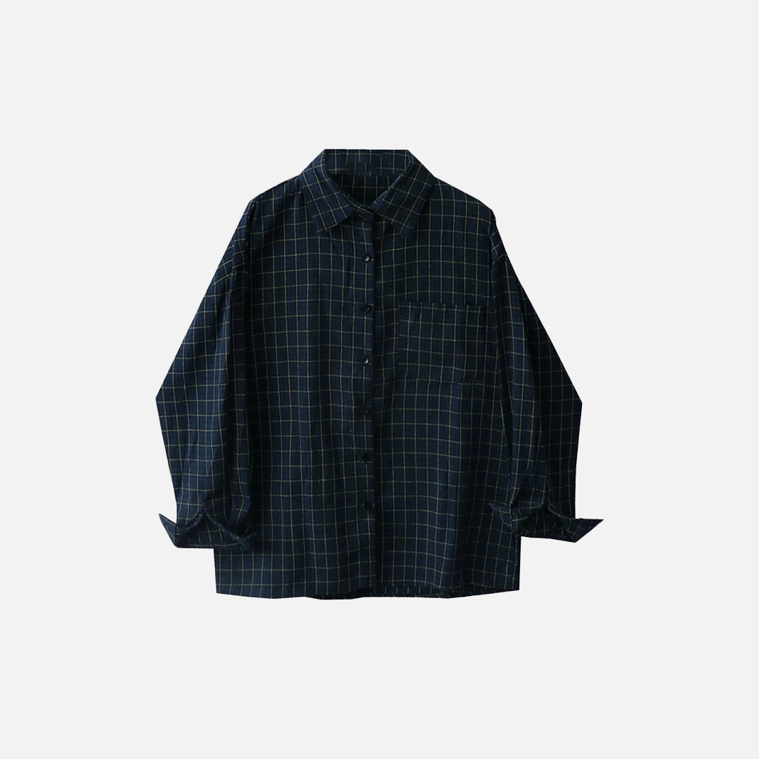 Trendy Korean Style Lapel Plaid Long Sleeve Shirt - Luxuryurbanwear