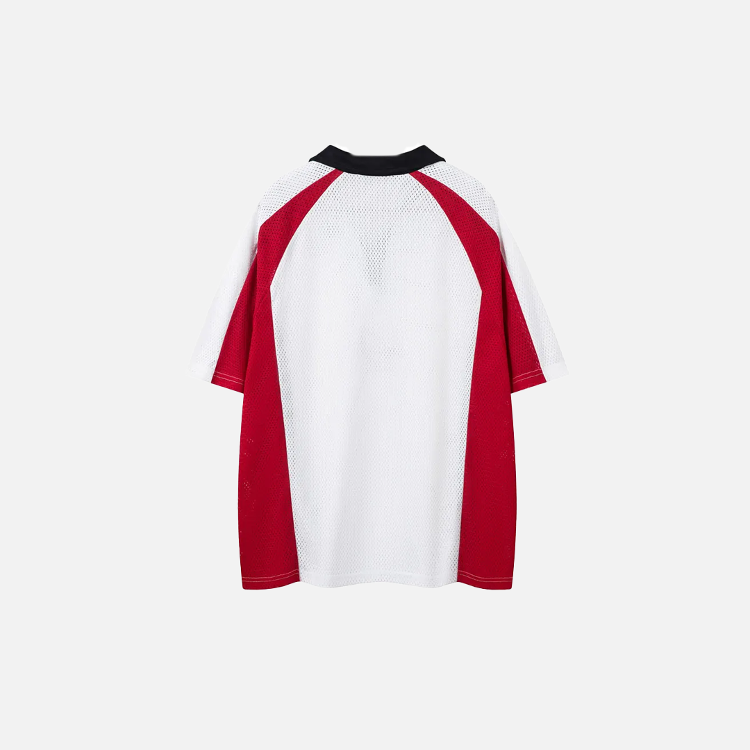 Retro Patchwork Graphic Mesh Jersey Polo Sport T-Shirt - Luxuryurbanwear