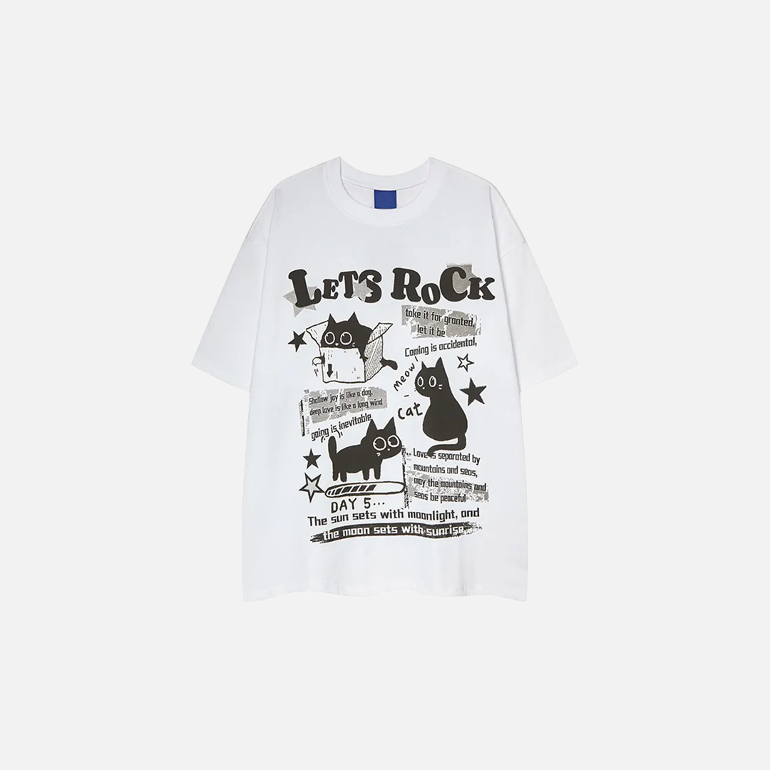 Y2K Funny Black Cat Cartoon Graphic Cotton T-Shirt - Luxuryurbanwear
