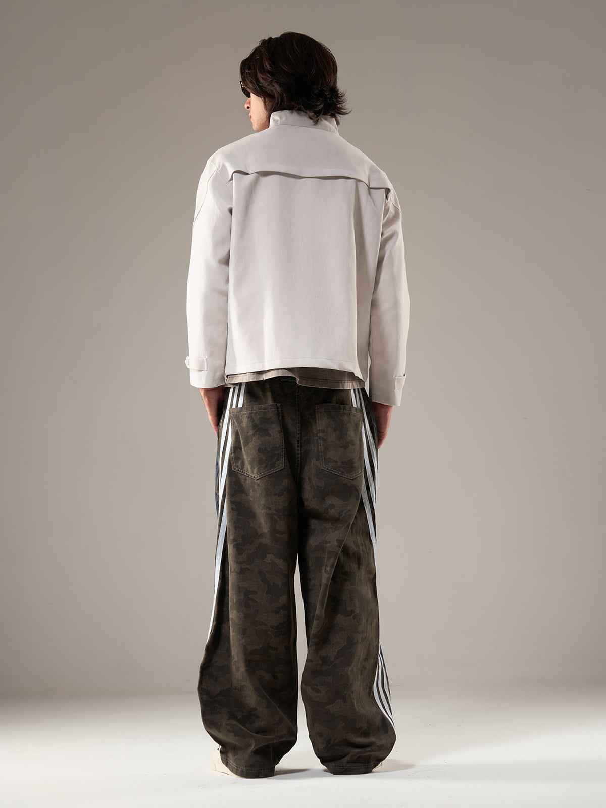 Washed Stripe Patchwork Totem Print Baggy Jeans