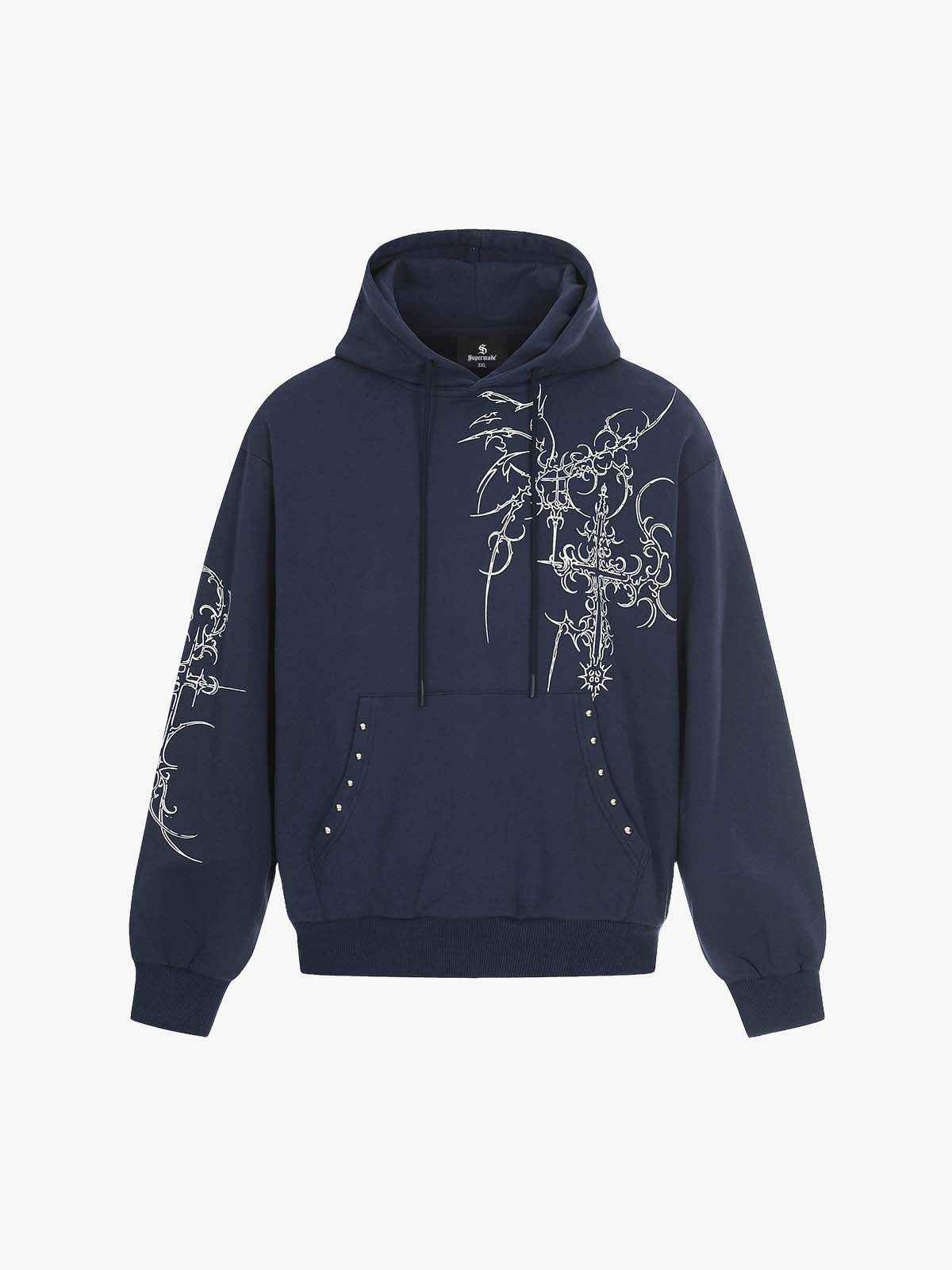 Embroidered Graphic Studded Hoodie and Wide Leg Sweatpants Set