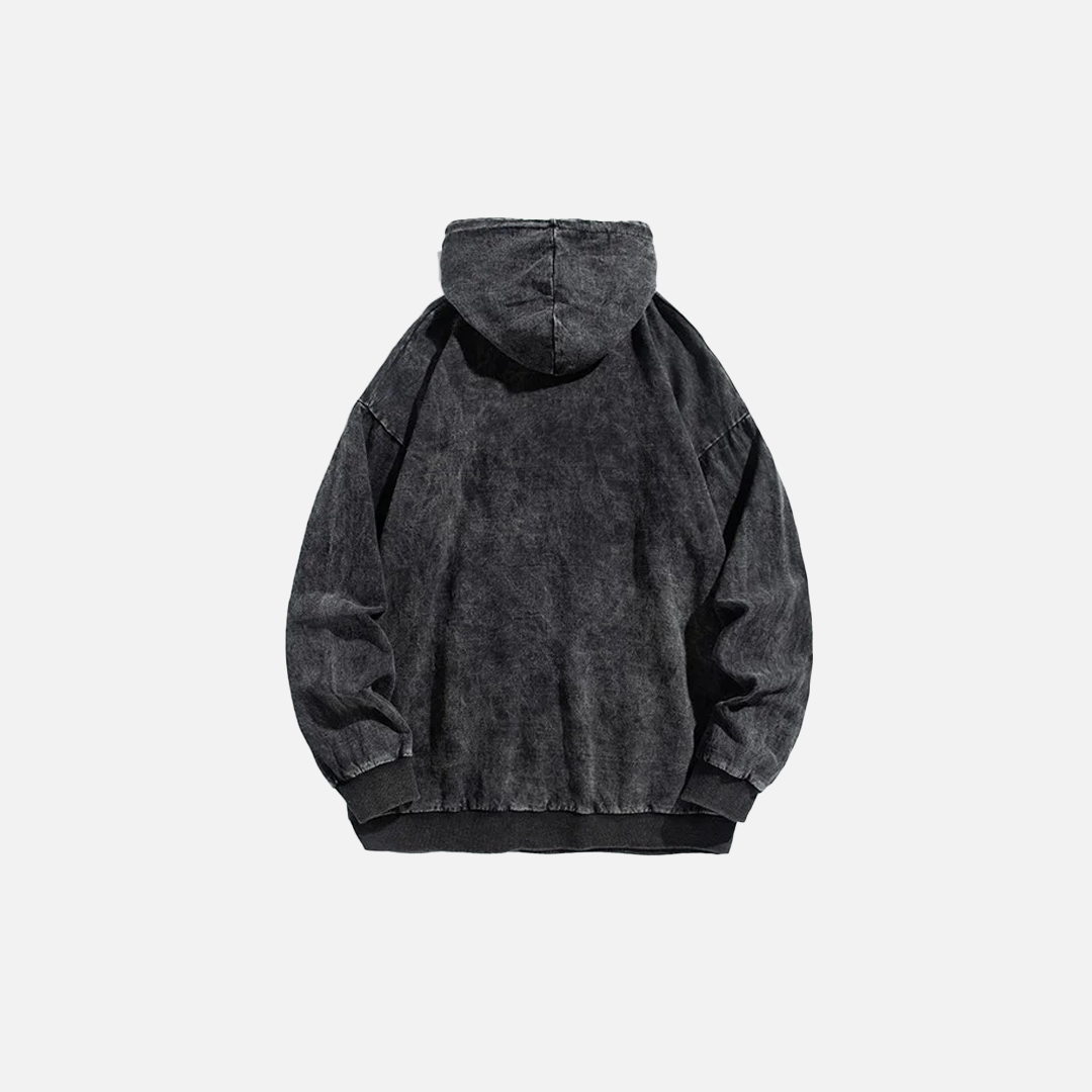 Streetwear Retro Tie-Dyed Washed Black Hoodie - Luxuryurbanwear