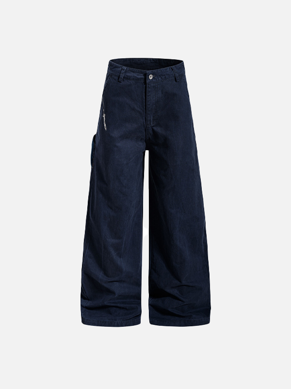 Workwear Embroidered Wide Leg Cargo Pants - Luxuryurbanwear