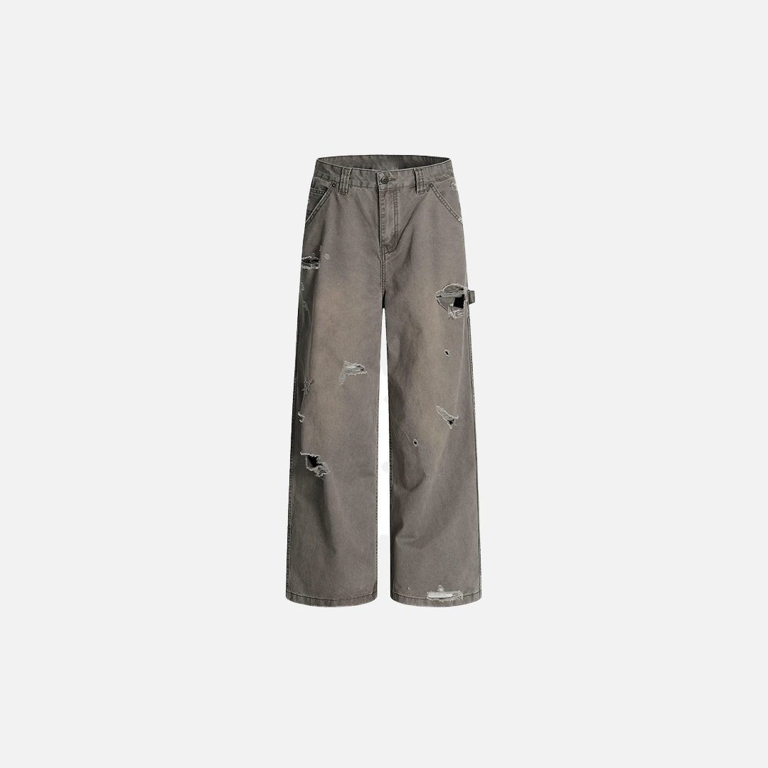 Streetwear Carpenter Washed Distressed Cargo Jeans - Luxuryurbanwear