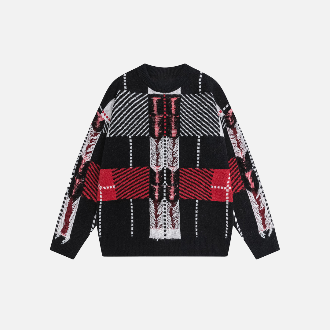 Retro Colorful Jacquard Tassel Crewneck Sweater - Luxuryurbanwear