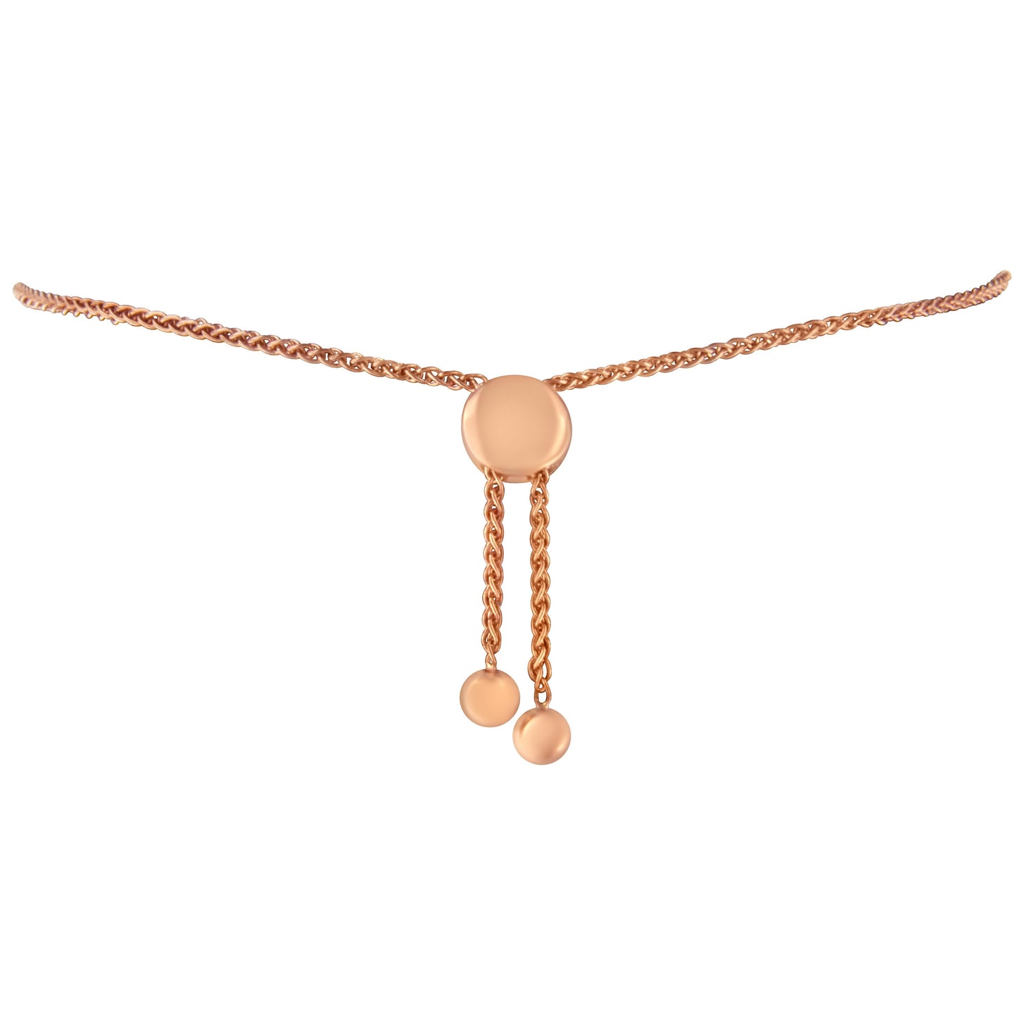 14K Rose Gold Plated .925 Sterling Silver Diamond Accent Circle and Heart Link Adjustable 6â€-10†Bolo Bracelet