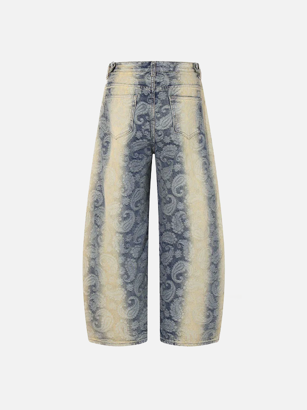 Bold Paisley Pattern Loose Fit Denim Jeans - Luxuryurbanwear