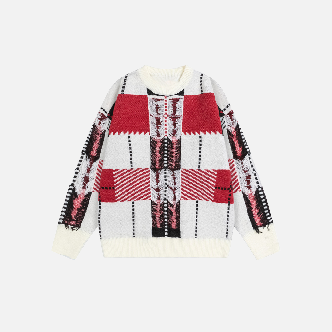Retro Colorful Jacquard Tassel Crewneck Sweater - Luxuryurbanwear