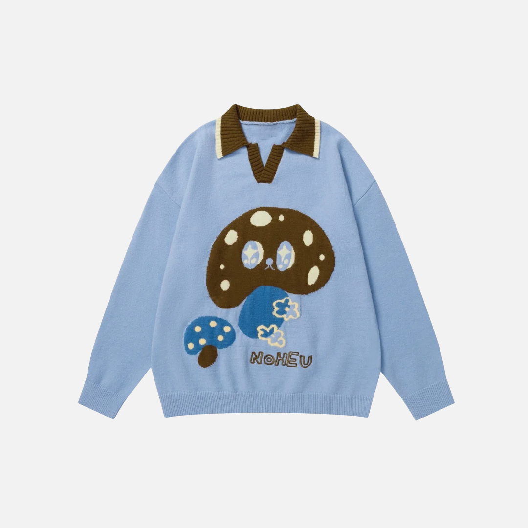 Retro Jacquard Mushroom Embroidery Sweater - Luxuryurbanwear