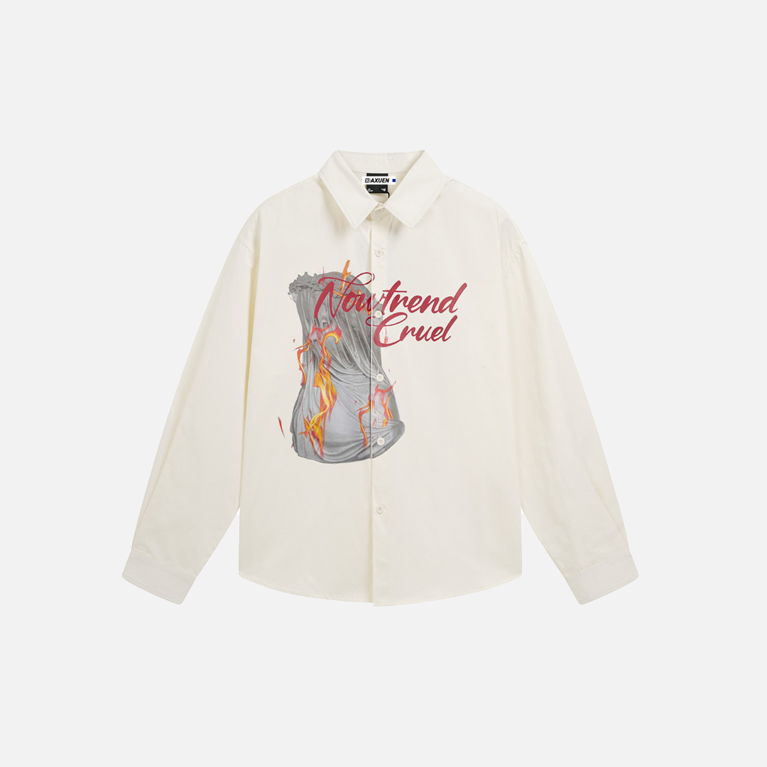 Creative Flame Print Loose Long Sleeve Shirt - Luxuryurbanwear