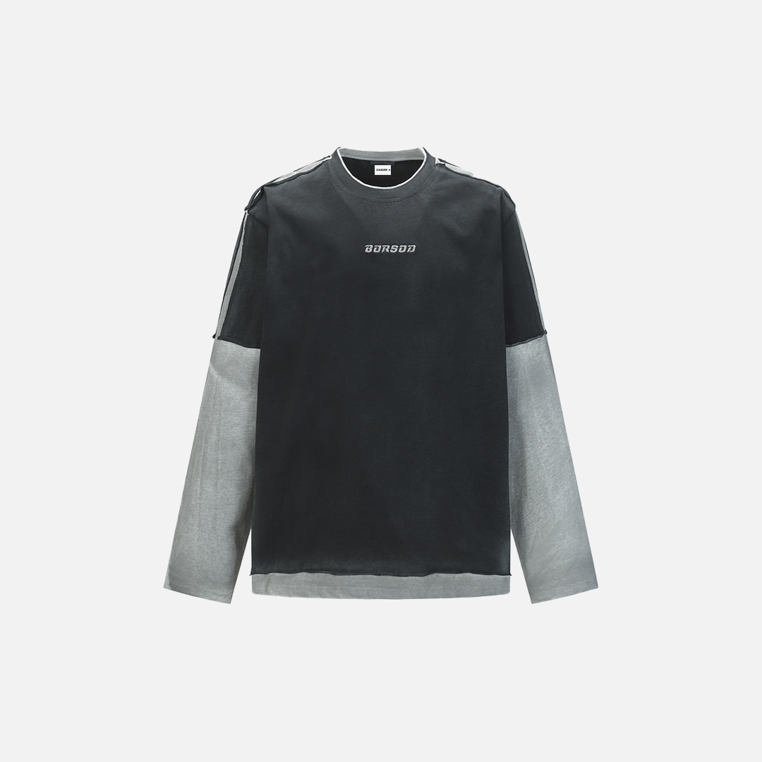Color Block Distressed Loose Fit Long Sleeve T-Shirt - Luxuryurbanwear