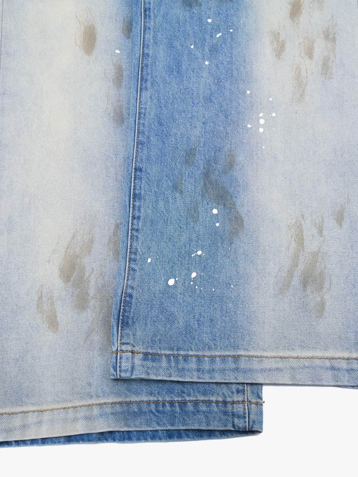Vintage Heavy Splatter Washed Denim Wide Leg Jeans - Luxuryurbanwear