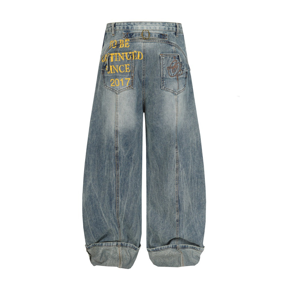 LUW Letter Printed Curved Knife Jeans S002 - Luxuryurbanwear