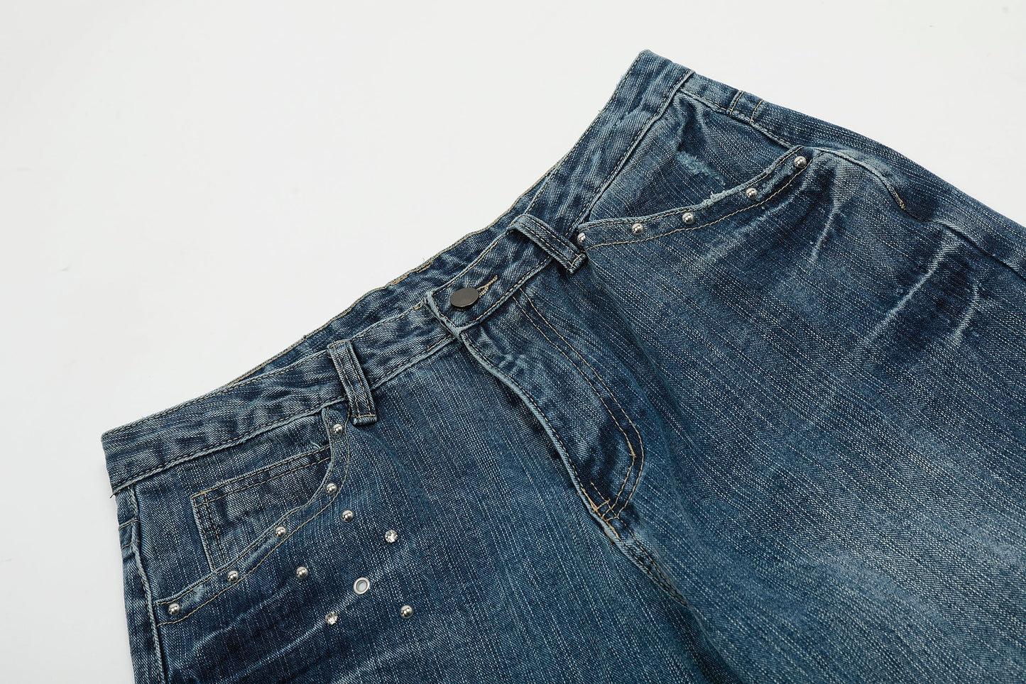 Studded Vintage Denim | Straight Jeans - Luxuryurbanwear
