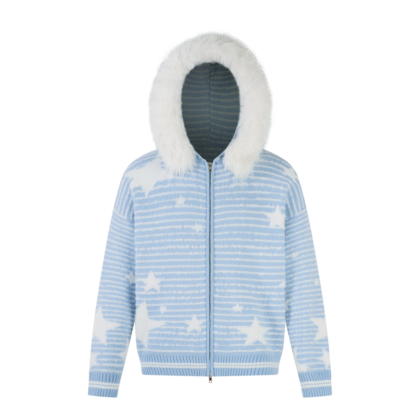 Winter Sky | Knitted Hoodie with Faux Fur Trim - Luxuryurbanwear