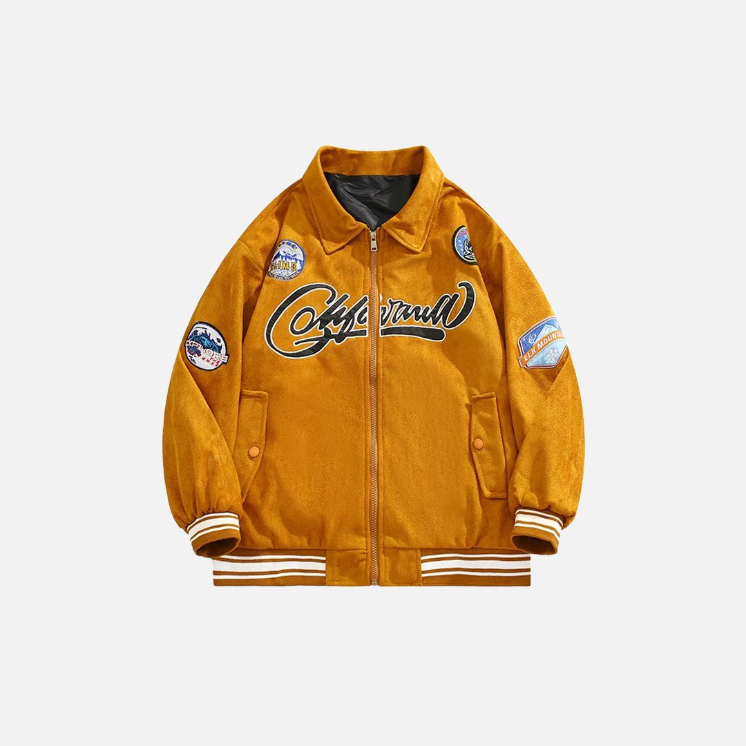 Heavy Motorcycle Suede Letter Embroidery Varcity Jacket - Luxuryurbanwear
