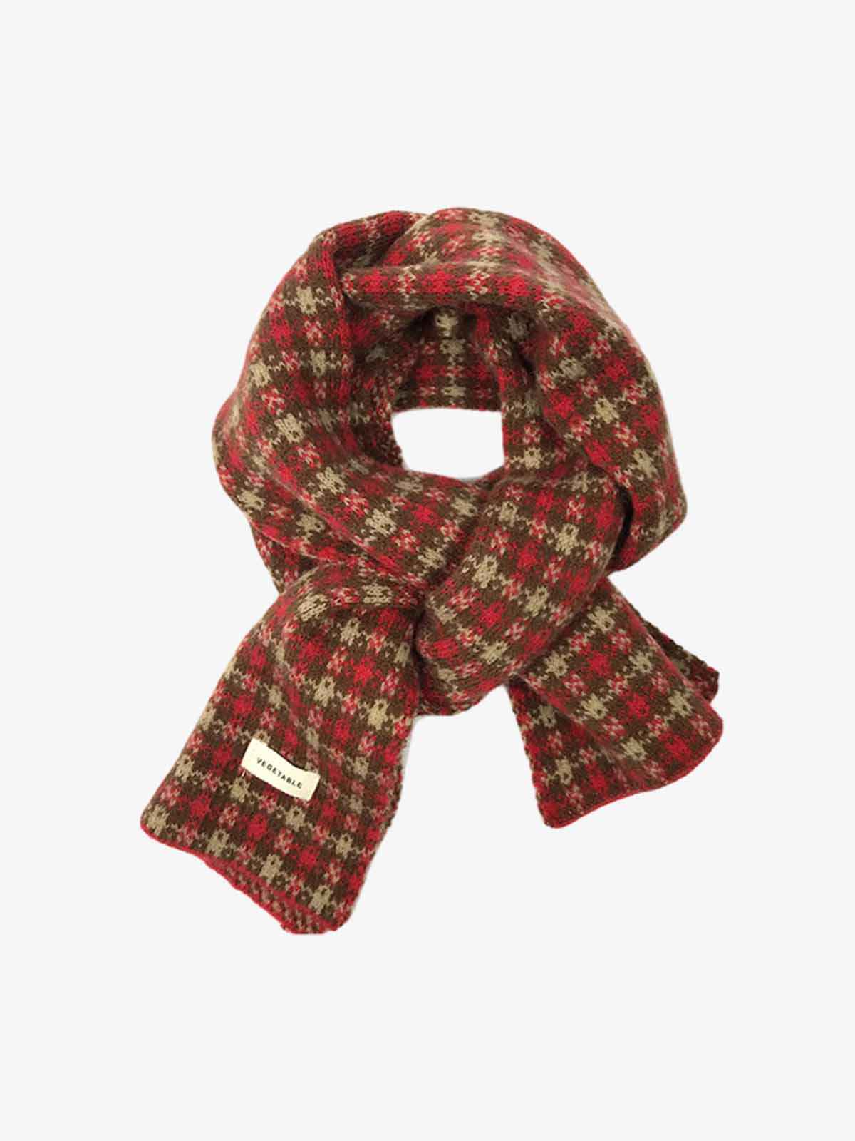 Vintage Holiday Plaid Knit Scarf