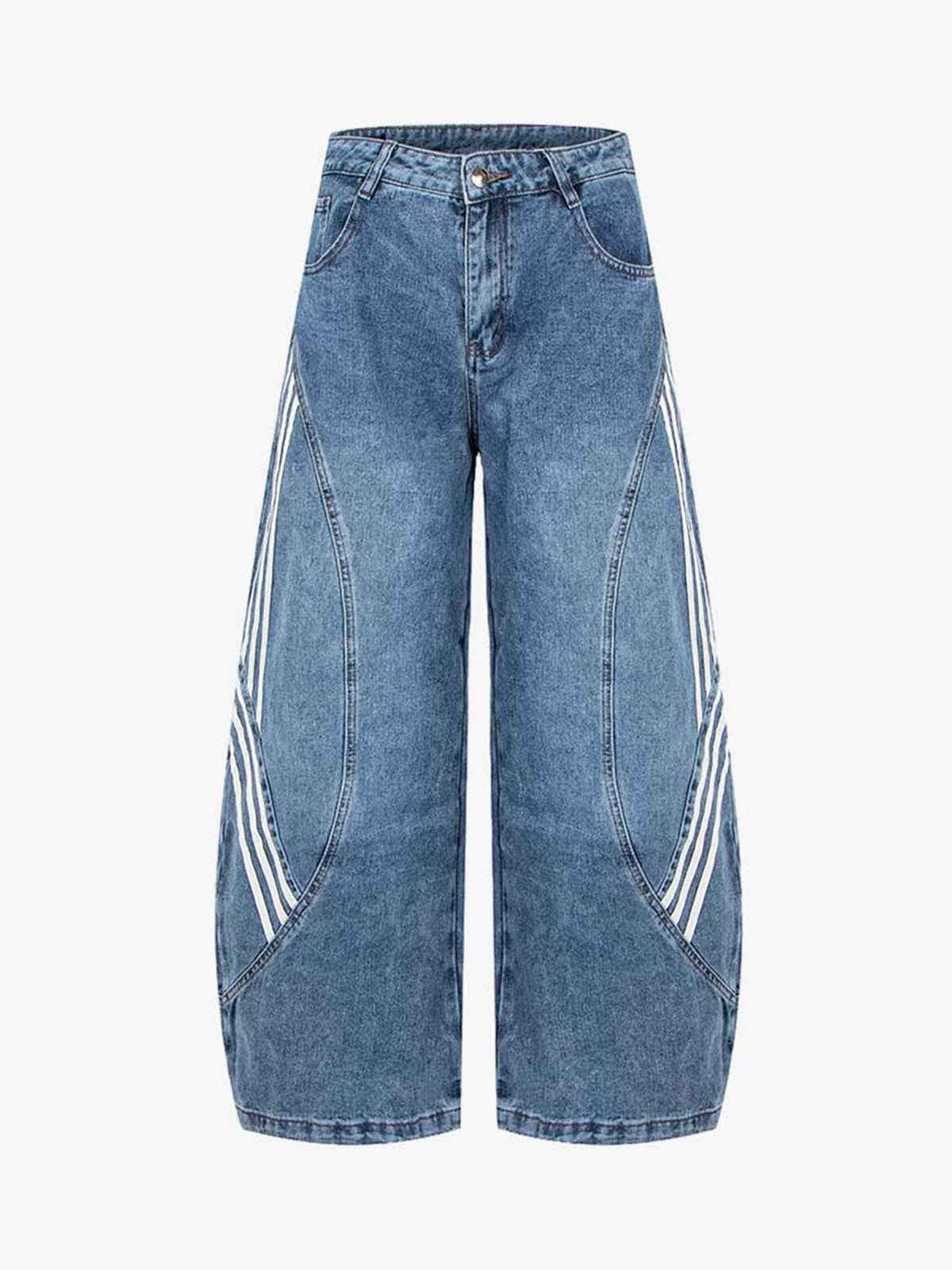 Contrast Stripe Panel Barrel Denim Jeans