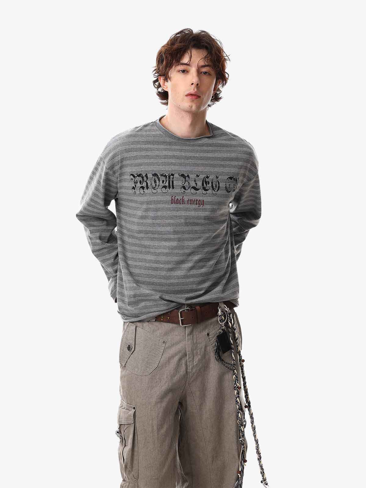 Striped Gothic Letter Graphic Long Sleeve T-Shirt
