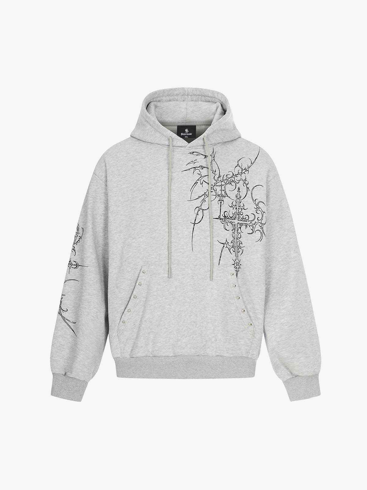 Embroidered Graphic Studded Hoodie and Wide Leg Sweatpants Set