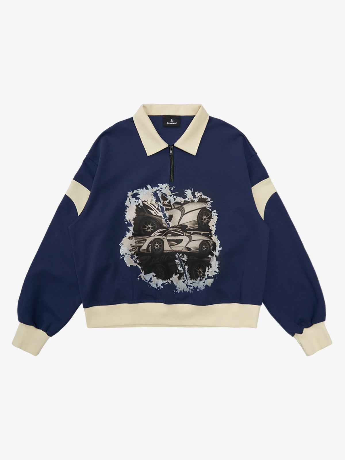 Original Racing Style Print Lapel Sweatshirt