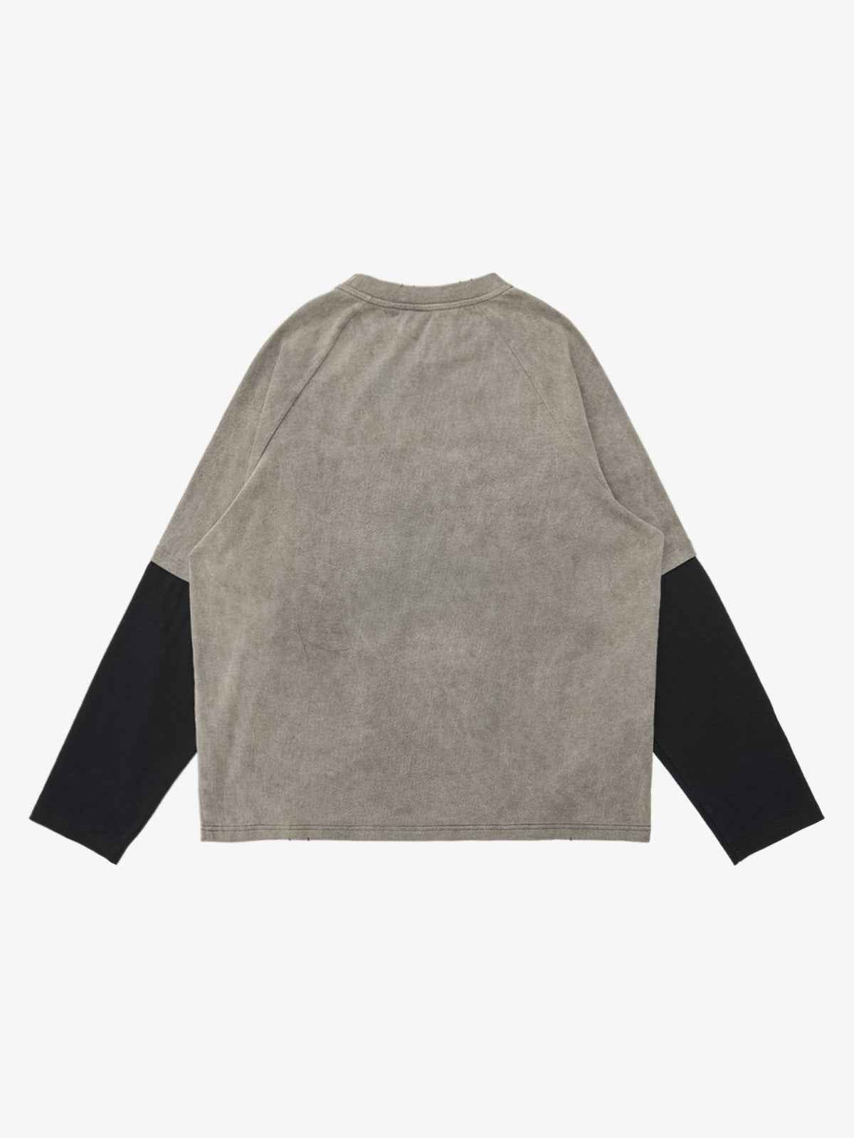 Washed Contrast Color Print Long Sleeve Cotton T-shirt