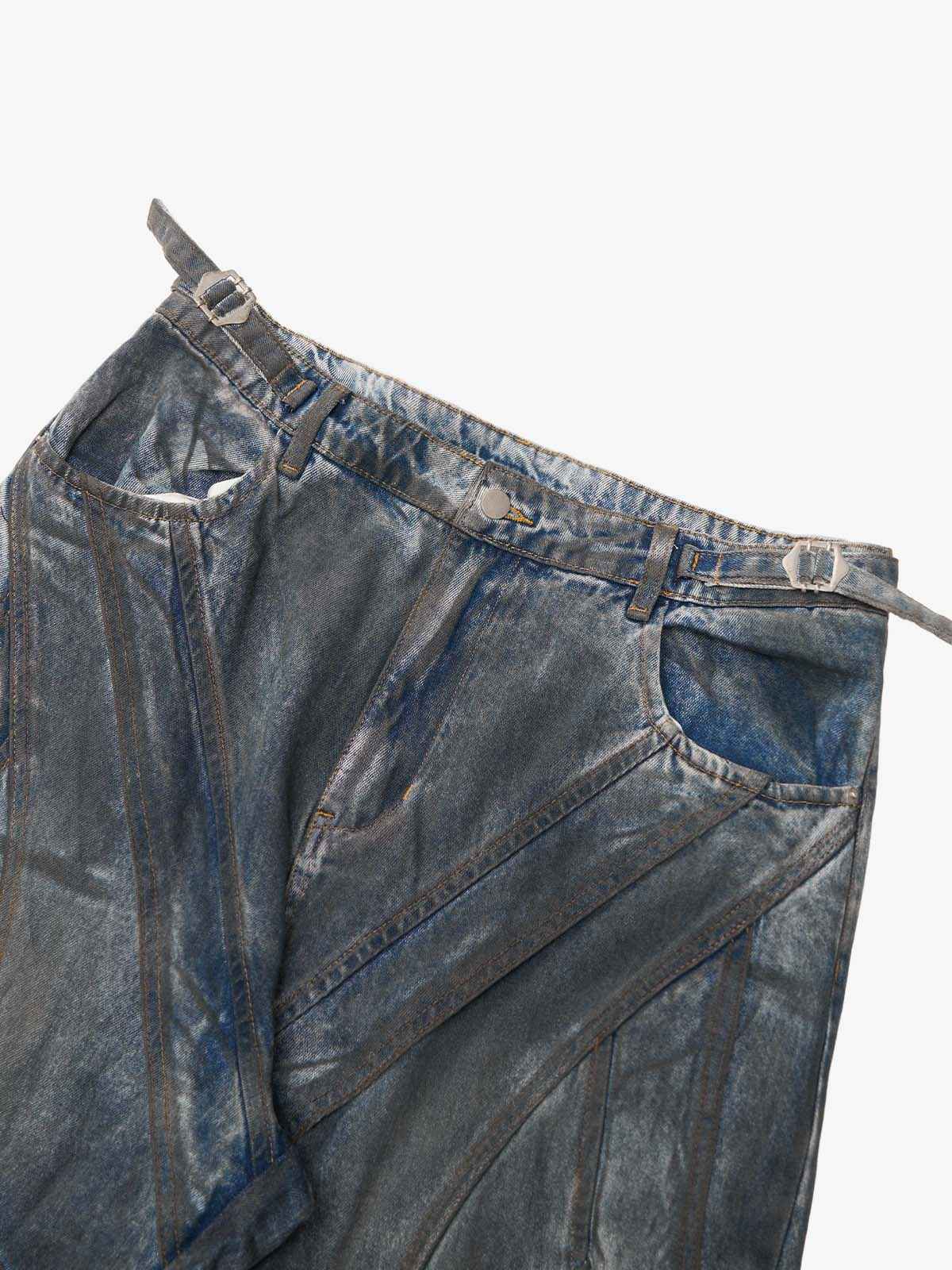 Vintage Washed Distressed Multi-Structure Patchwork Jeans
