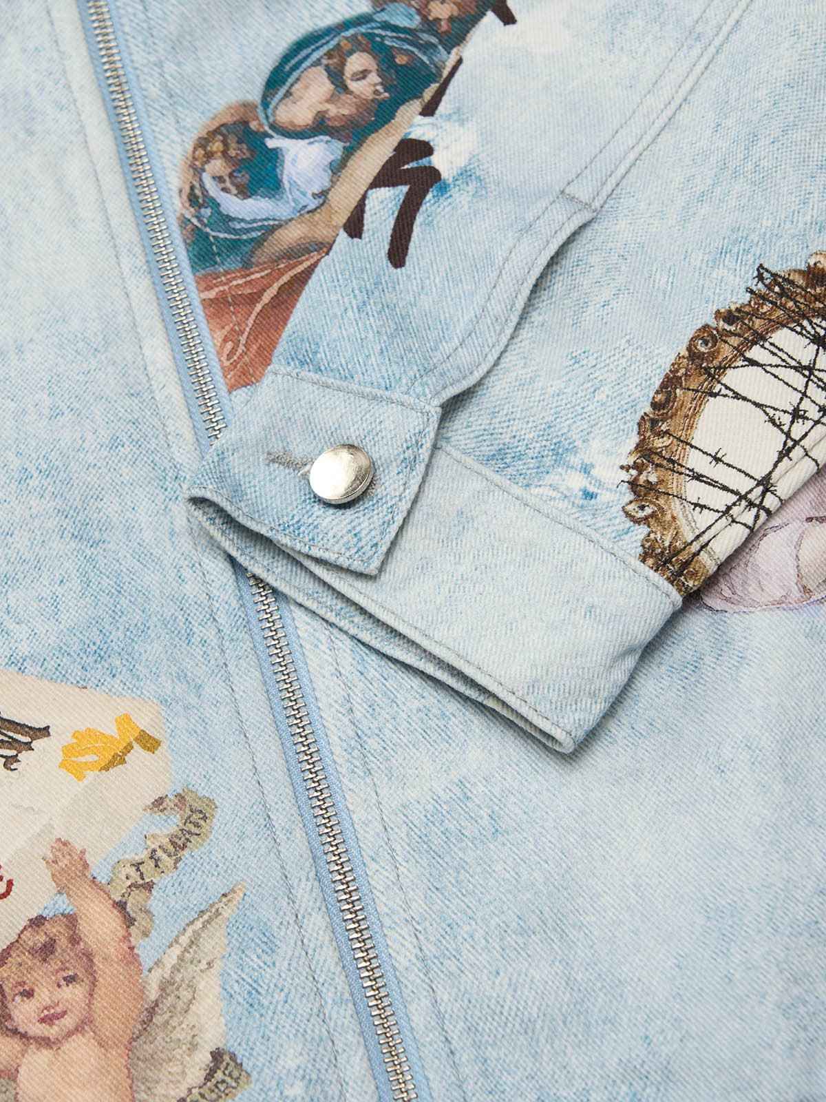 Artistic Patches Graphic Distressed Denim Jacket - 2573