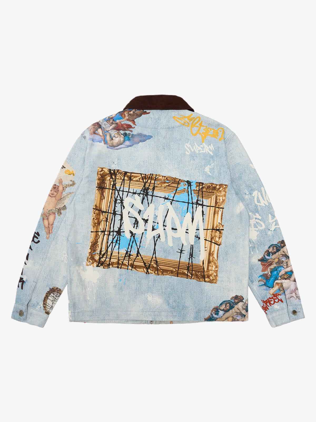 Artistic Patches Graphic Distressed Denim Jacket - 2573