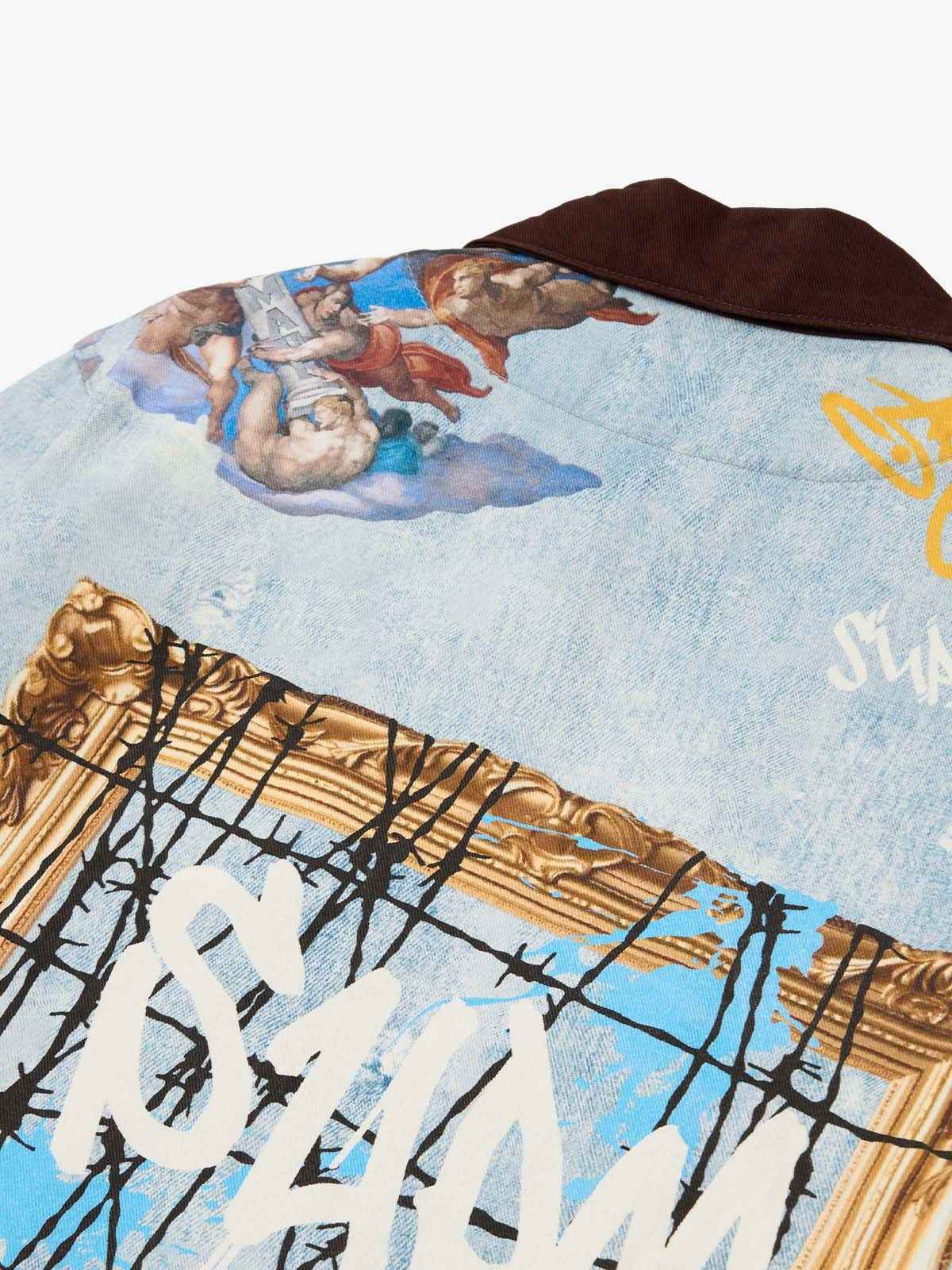 Artistic Patches Graphic Distressed Denim Jacket - 2573