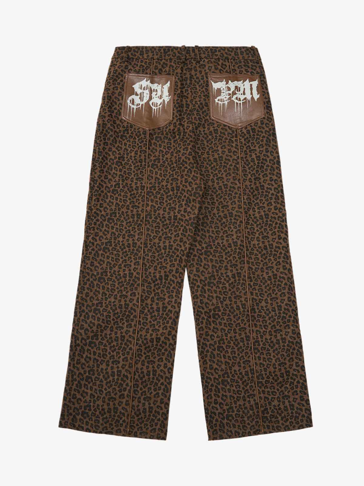 SUPM Graffiti Print Leather Leopard Print Baggy Pants