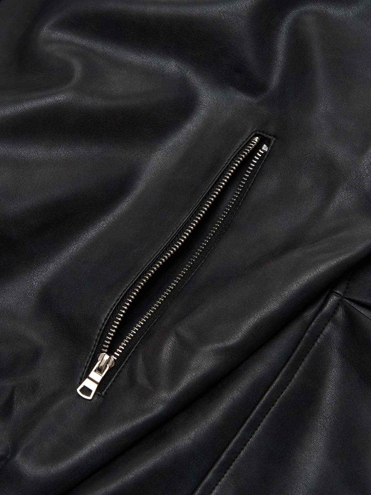 SUPM Fur Collar Rhinestone Pattern Leather Jacket - 2557