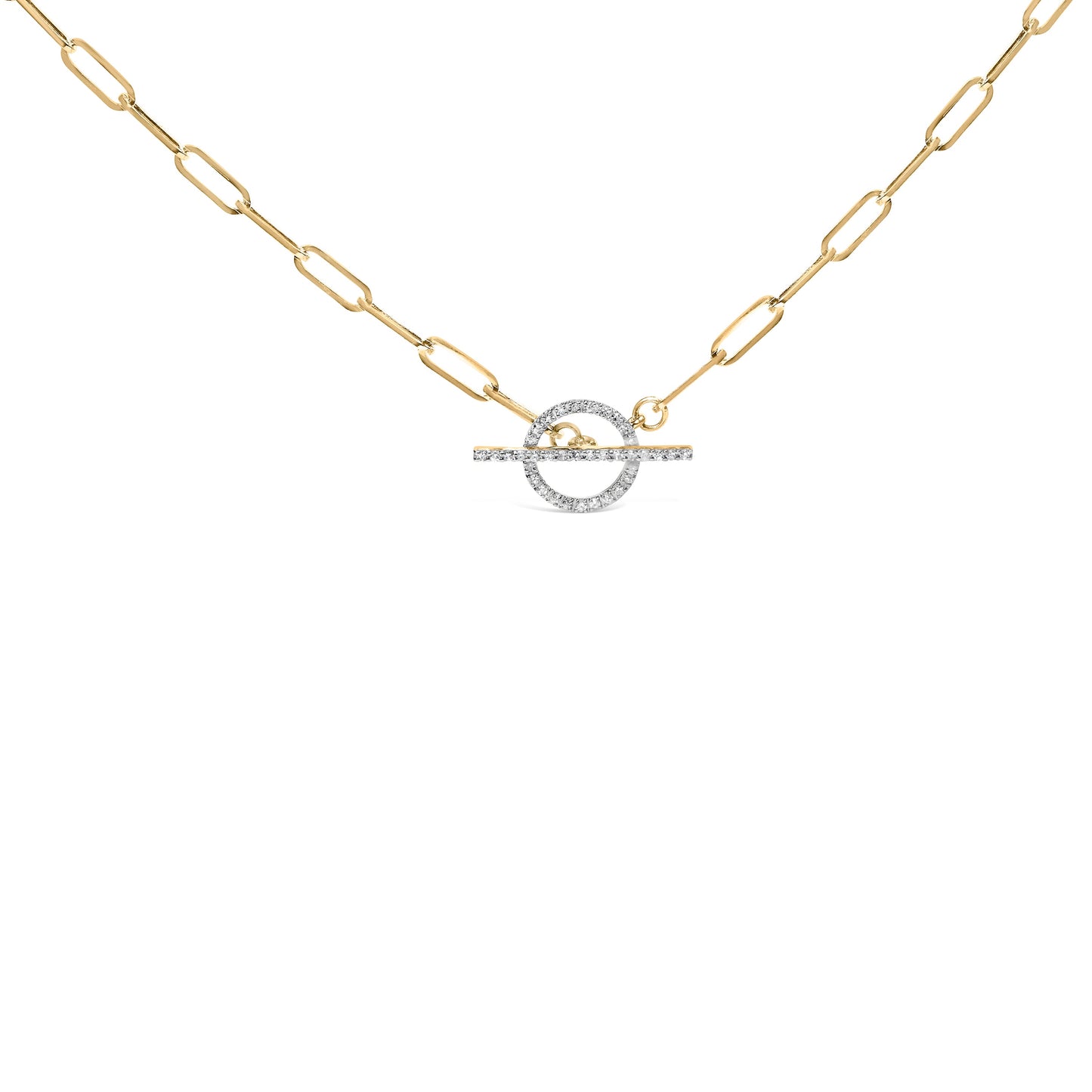 14KT Yellow Gold 1/4 Cttw Diamond Toggle Clasp Paperclip Link Necklace (I-J Color, I1-I2 Clarity) - 18" Inches