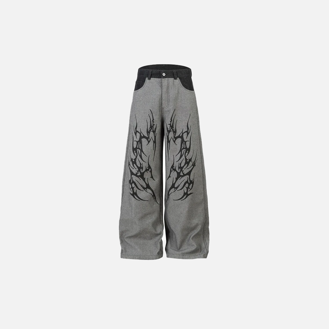Chic Flame Print Distressed Wide Leg Jeans - Luxuryurbanwear