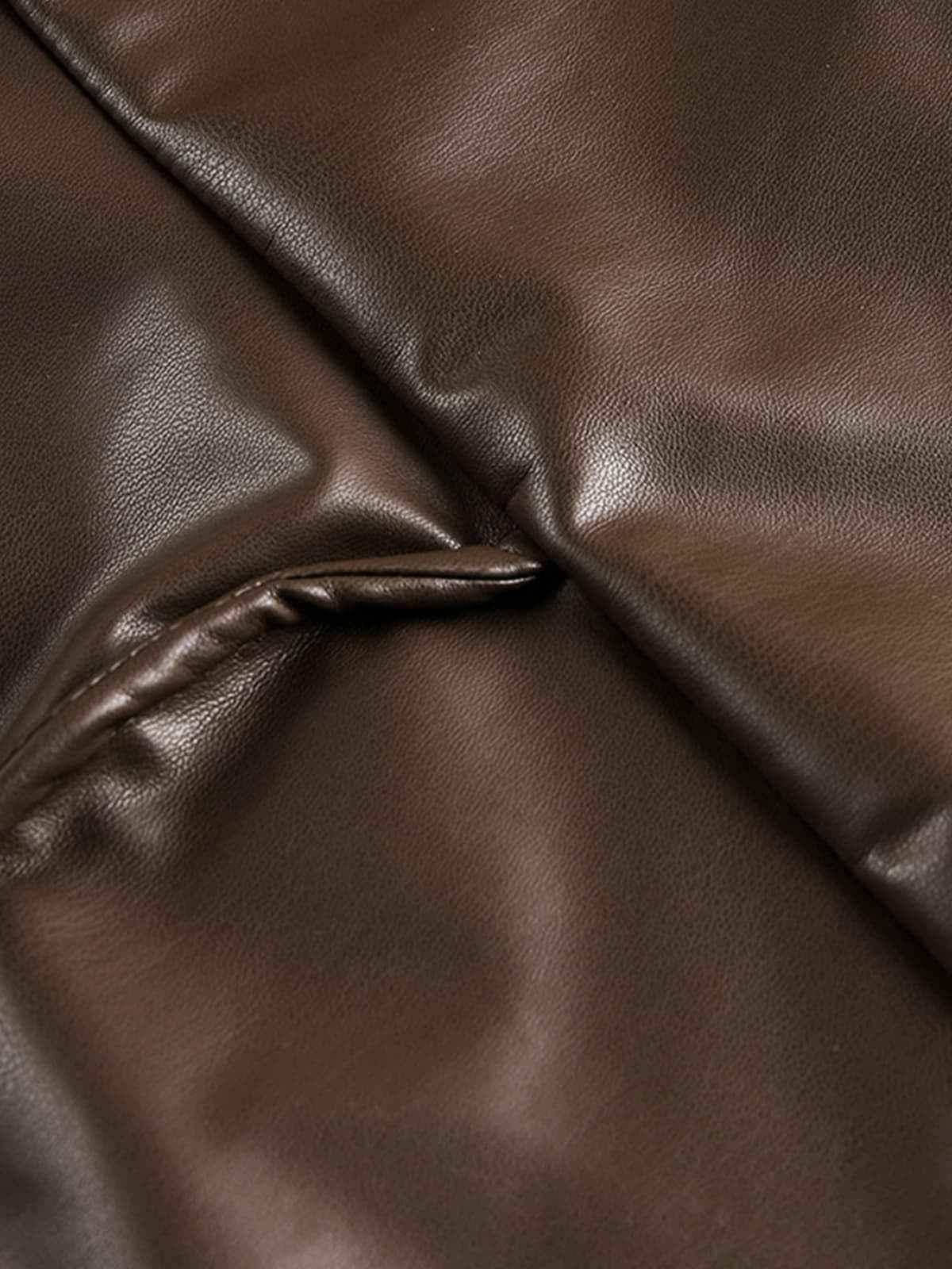 Retro Brown Faux Leather Zip-Up Bomber Jacket