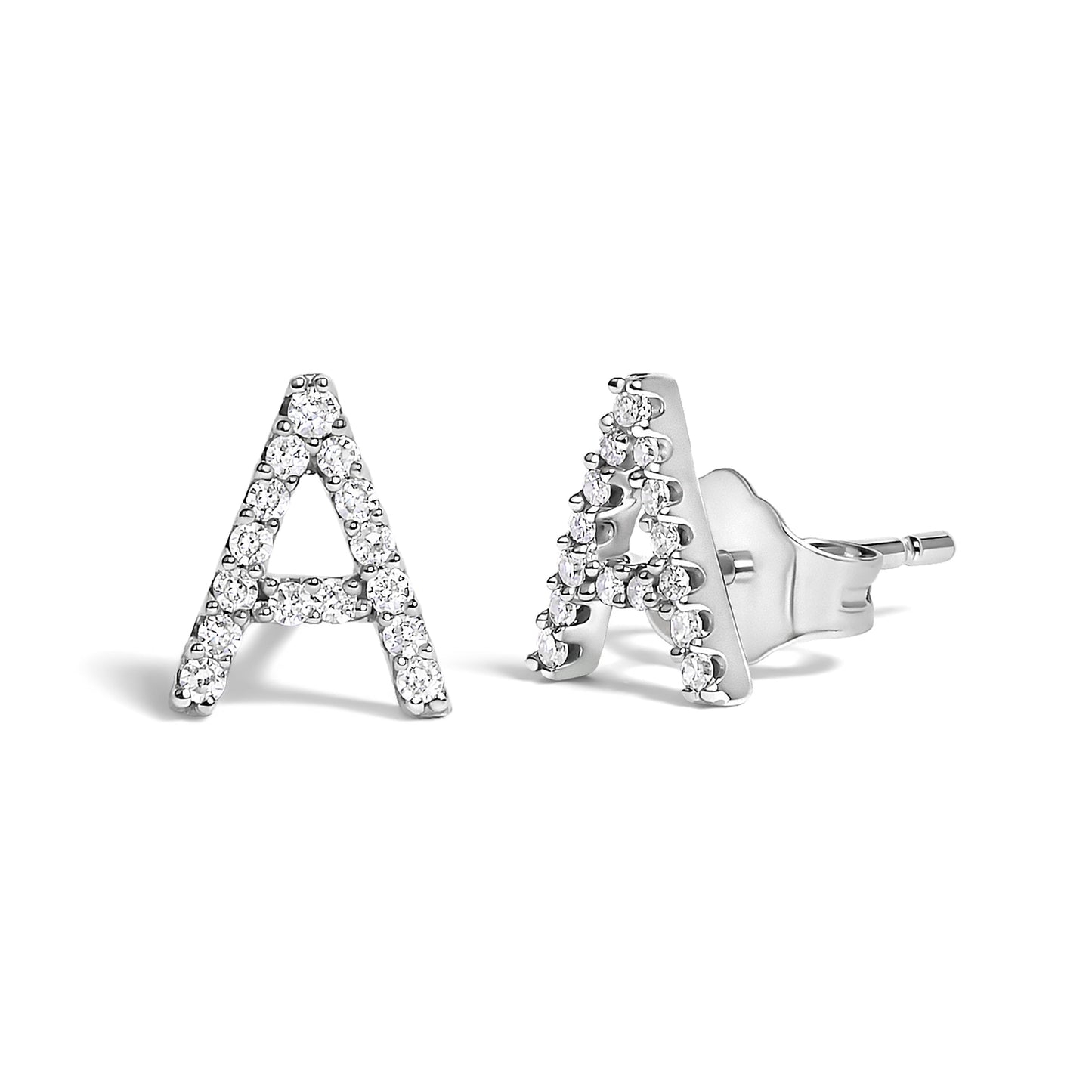 10K White Gold 1/10 Cttw Diamond Initial “A†Stud Earring