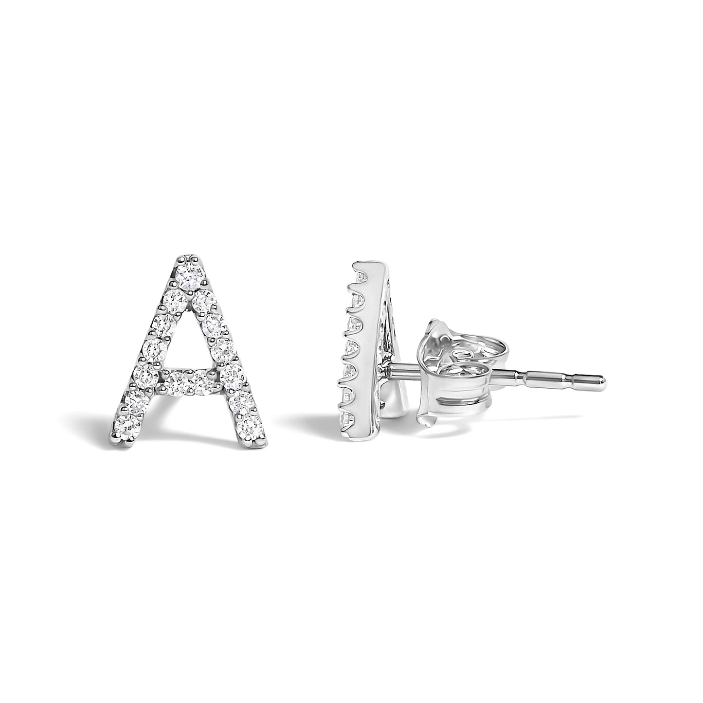 10K White Gold 1/10 Cttw Diamond Initial “A†Stud Earring