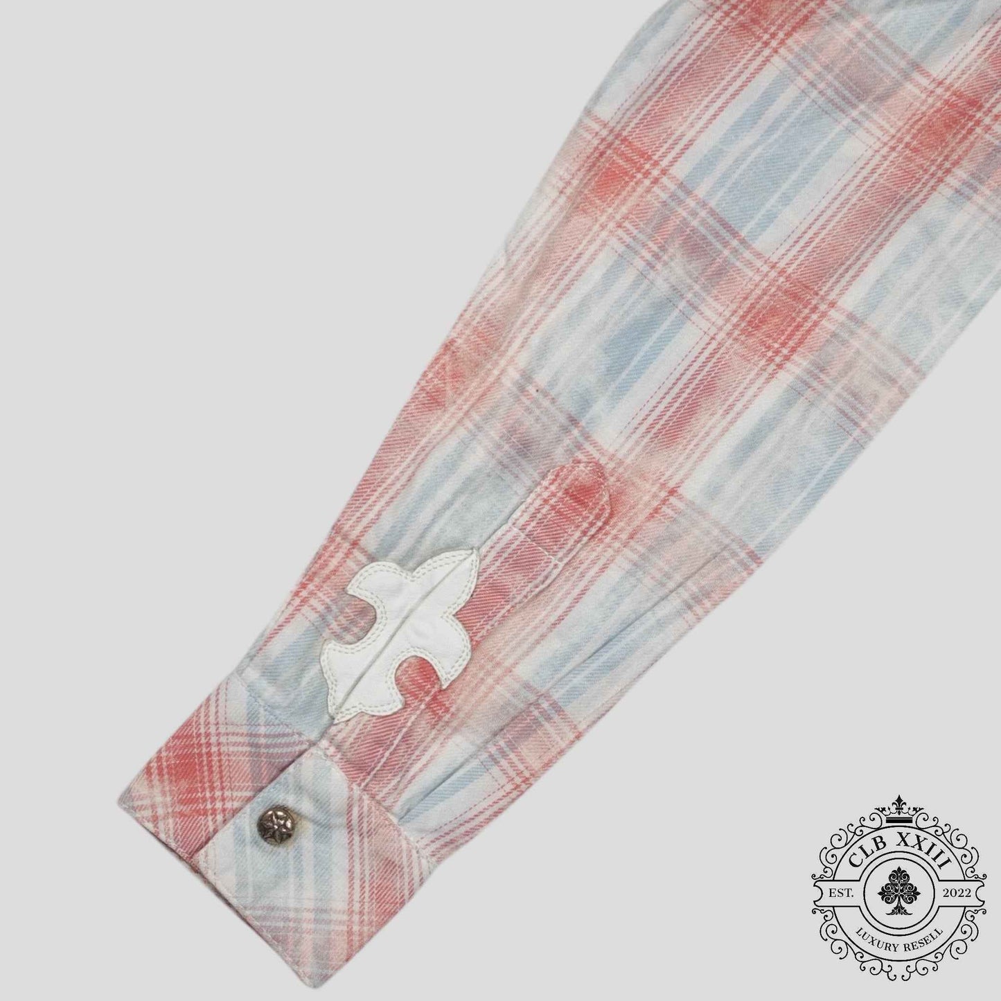Chrome Hearts Women's Fleur Patch Flannel Shirt in Red/Blue