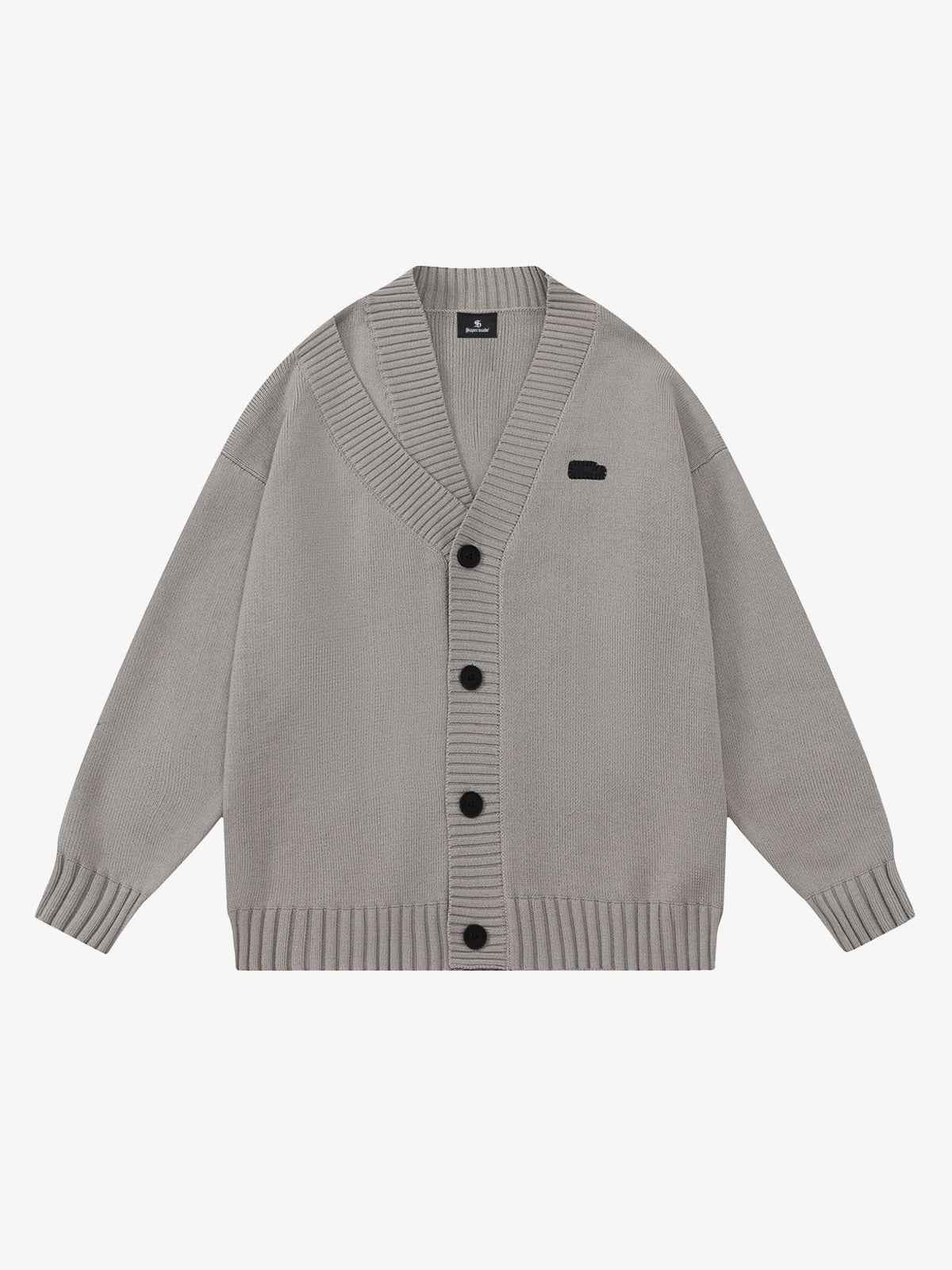 Layered Double V-Neck Ribbed Knit Cardigan