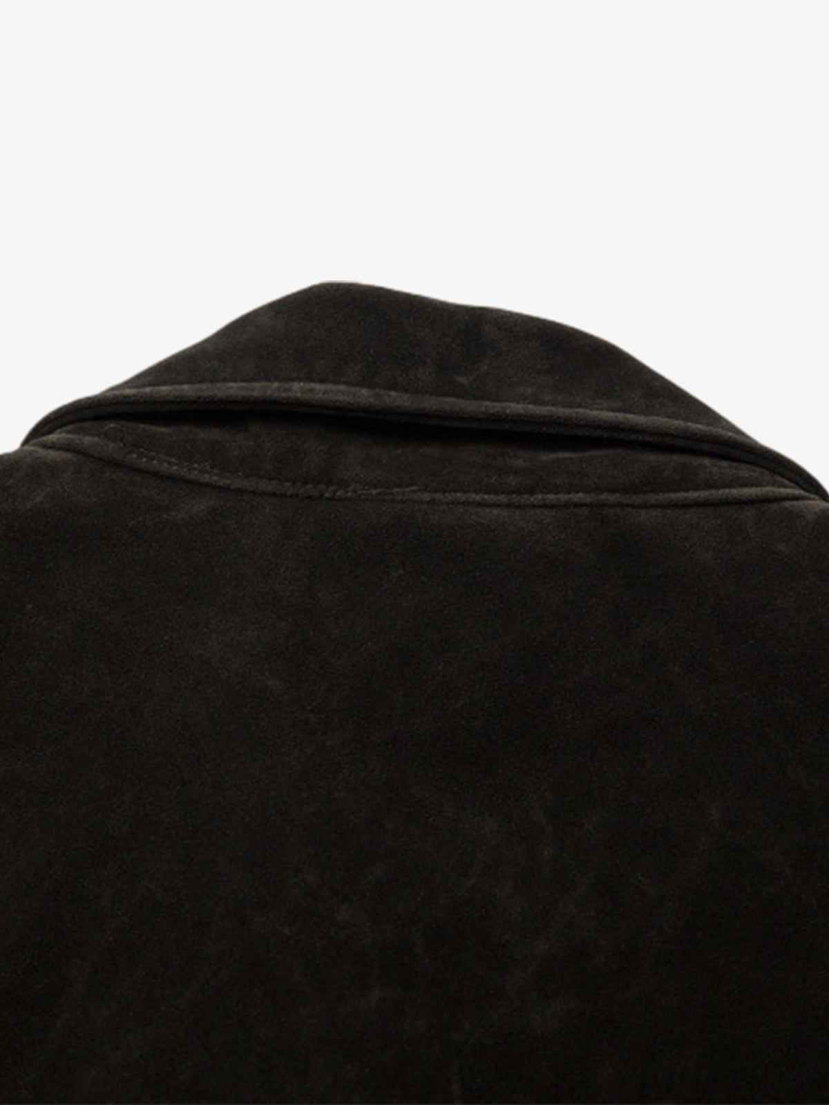 Retro Unique Metal Button Suede Lapel Bomber Jacket - 2538