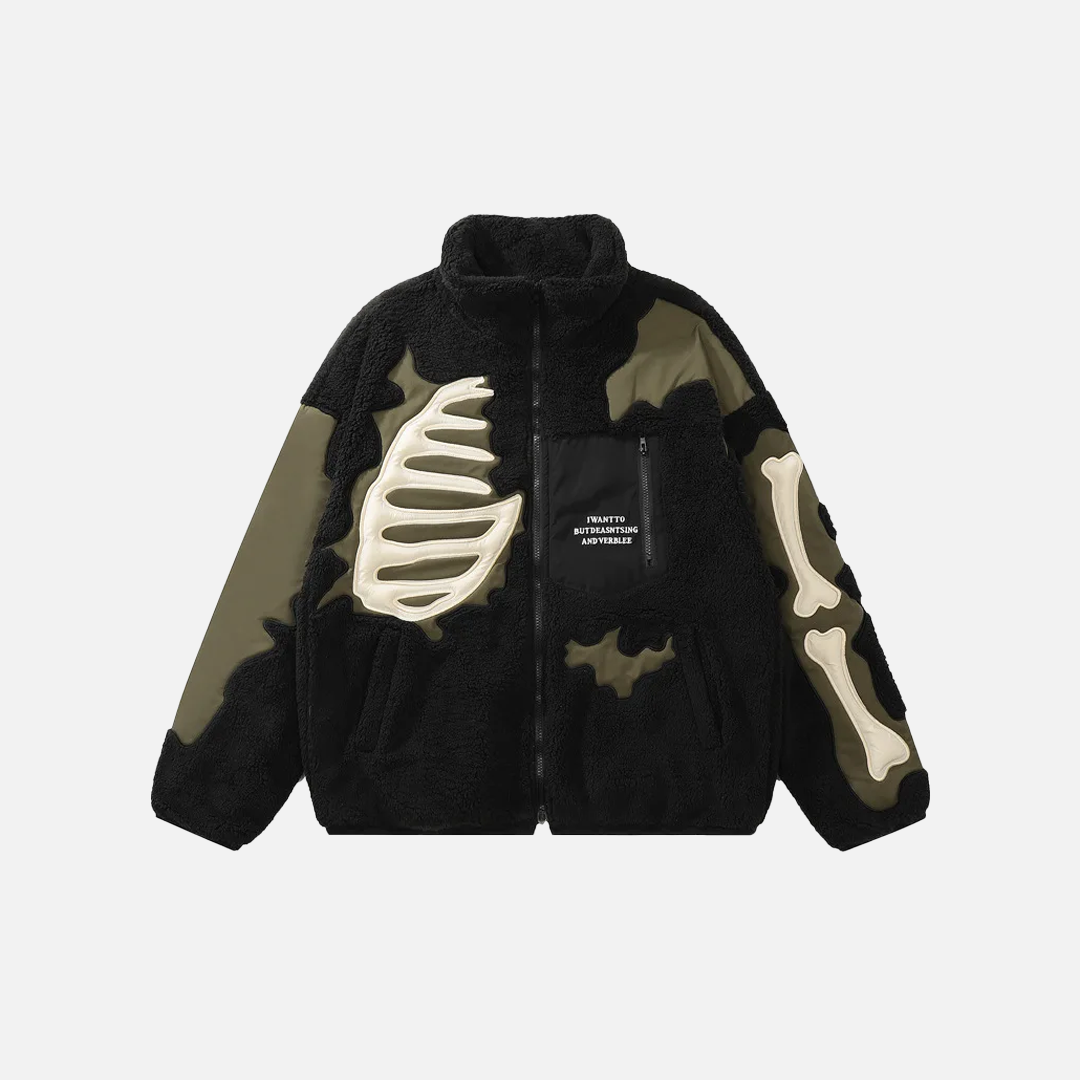 Winter Warm Skeleton Patchwork Fleece Puffer Jacket - Luxuryurbanwear