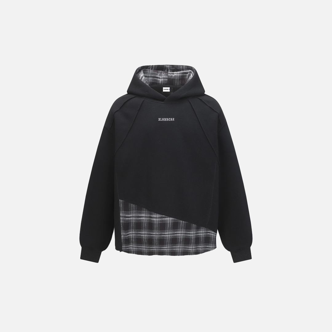 Fashionable Irregular Plaid Patchwork Ripped Hoodie - Luxuryurbanwear