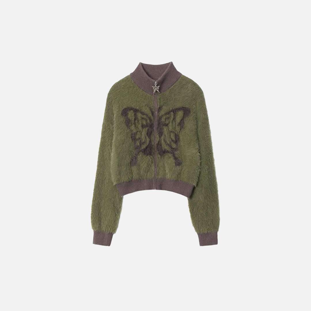 Breathable Y2K Butterfly Jacquard Kniter Cardigan - Luxuryurbanwear