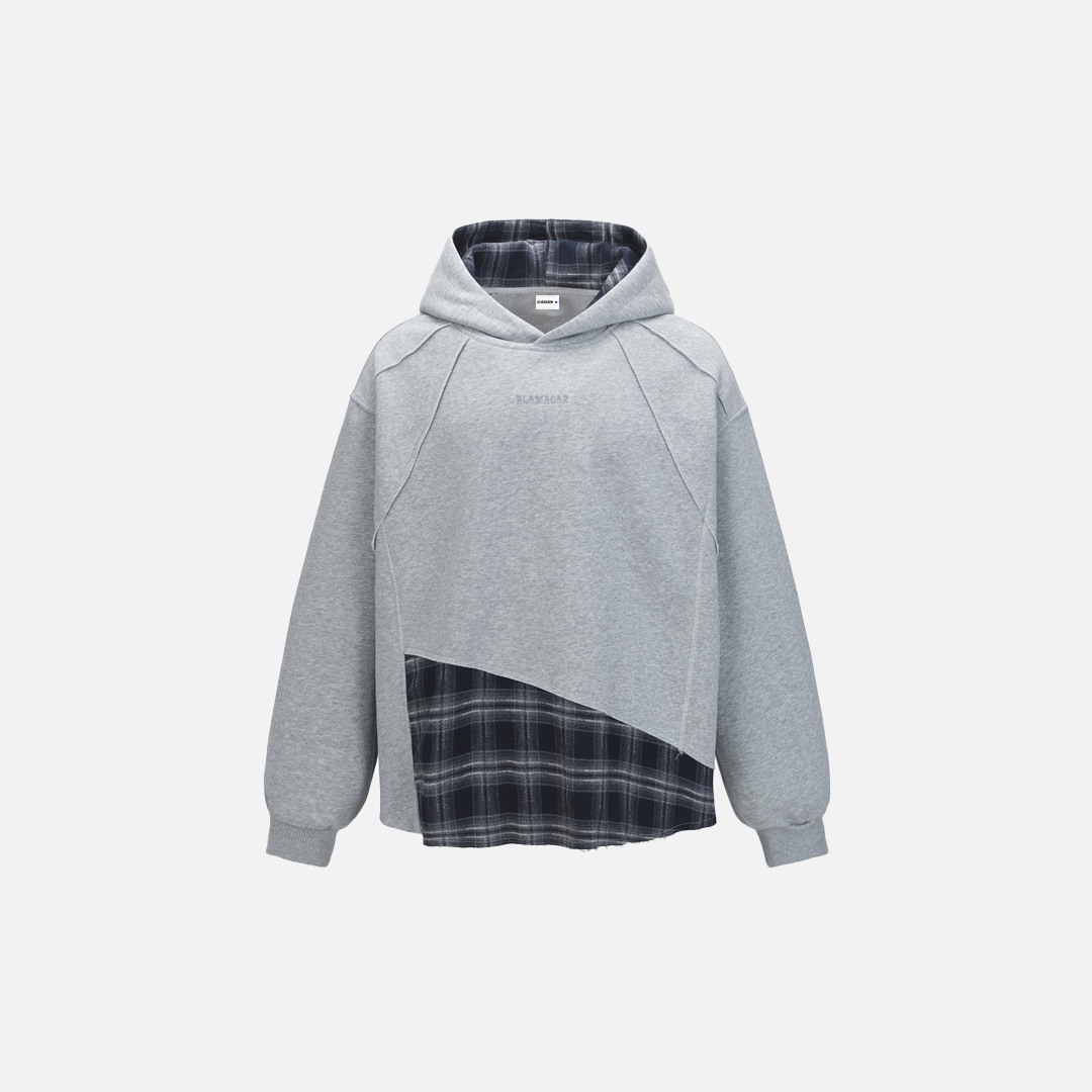 Fashionable Irregular Plaid Patchwork Ripped Hoodie - Luxuryurbanwear